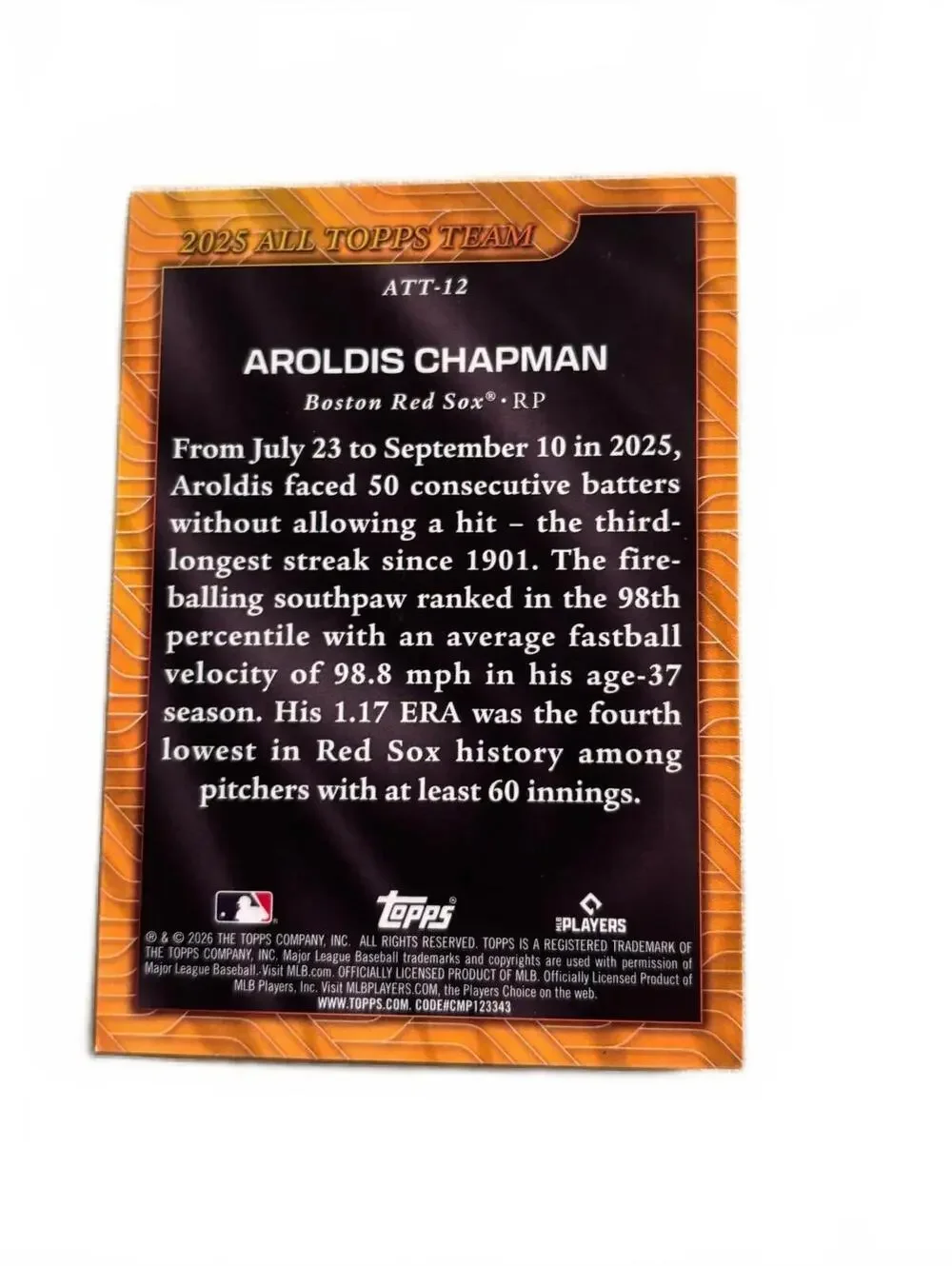 2025 Topps Aroldis Chapman Boston Red Sox Relief Pitcher MLB